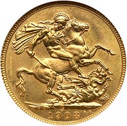 Large Reverse for Sovereign 1908 coin