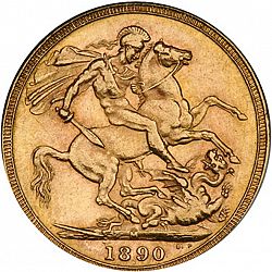 Large Reverse for Sovereign 1890 coin