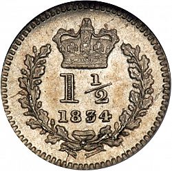 Large Reverse for Three Halfpence 1834 coin
