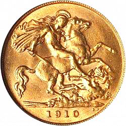 Large Reverse for Half Sovereign 1910 coin