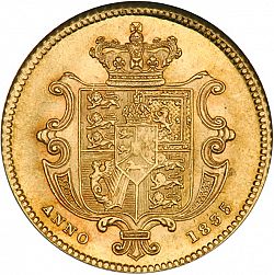 Large Reverse for Half Sovereign 1835 coin