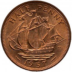 Large Reverse for Halfpenny 1957 coin