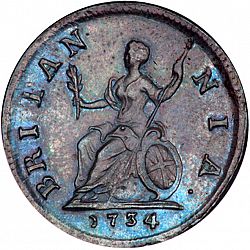 Large Reverse for Farthing 1734 coin