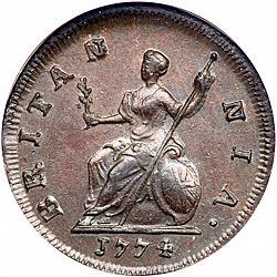 Large Reverse for Farthing 1774 coin