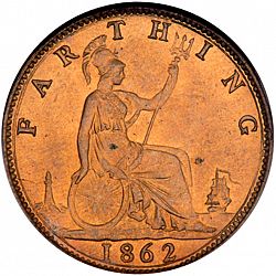 Large Reverse for Farthing 1862 coin