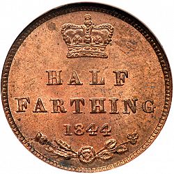 Large Reverse for Half Farthing 1844 coin