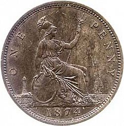 Large Reverse for Penny 1874 coin