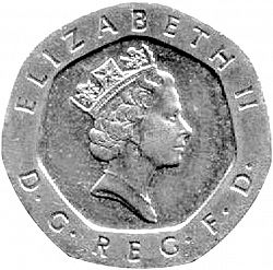 Large Obverse for 20p 1991 coin