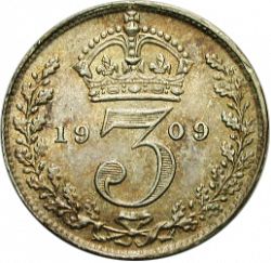 Large Reverse for Threepence 1909 coin