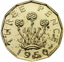 Large Reverse for Threepence 1950 coin