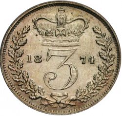 Large Reverse for Threepence 1874 coin