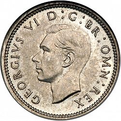 Large Obverse for Threepence 1944 coin