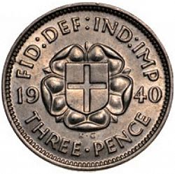 Large Reverse for Threepence 1940 coin