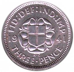 Large Reverse for Threepence 1941 coin