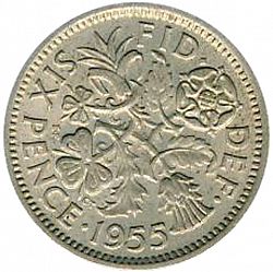 Large Reverse for Sixpence 1955 coin
