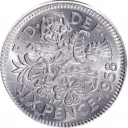 Large Reverse for Sixpence 1958 coin