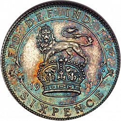 Large Reverse for Sixpence 1911 coin