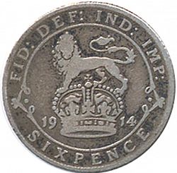 Large Reverse for Sixpence 1914 coin
