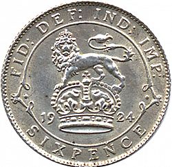 Large Reverse for Sixpence 1924 coin
