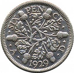 Large Reverse for Sixpence 1929 coin