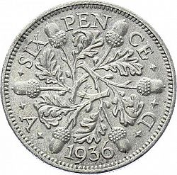 Large Reverse for Sixpence 1936 coin