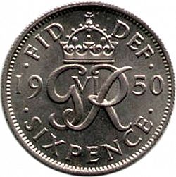 Large Reverse for Sixpence 1950 coin
