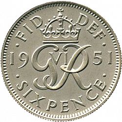 Large Reverse for Sixpence 1951 coin