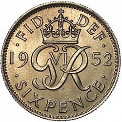 Large Reverse for Sixpence 1952 coin