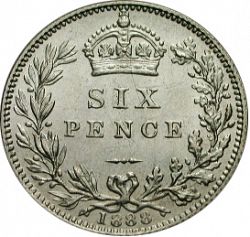 Large Reverse for Sixpence 1888 coin