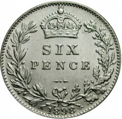 Large Reverse for Sixpence 1898 coin