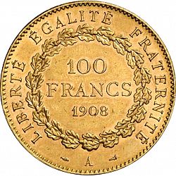 Large Reverse for 100 Francs 1908 coin