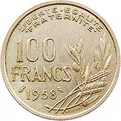 Large Reverse for 100 Francs 1958 coin