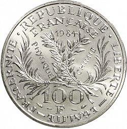 Large Reverse for 100 Francs 1984 coin
