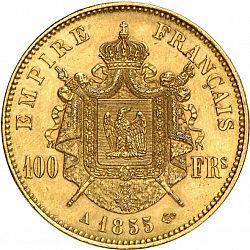 Large Reverse for 100 Francs 1855 coin