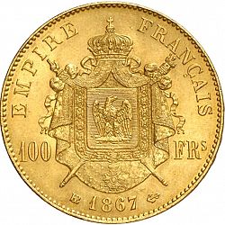 Large Reverse for 100 Francs 1867 coin