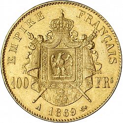 Large Reverse for 100 Francs 1869 coin