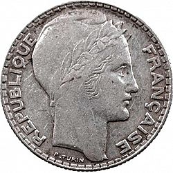Large Obverse for 10 Francs 1937 coin