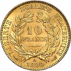 Large Reverse for 10 Francs 1899 coin