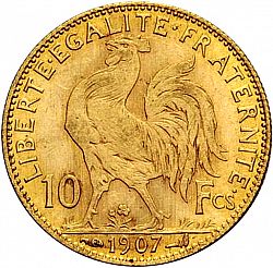 Large Reverse for 10 Francs 1907 coin