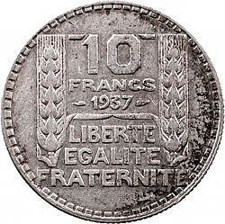 Large Reverse for 10 Francs 1937 coin