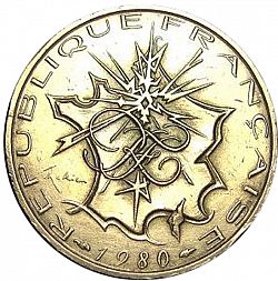 Large Reverse for 10 Francs 1980 coin