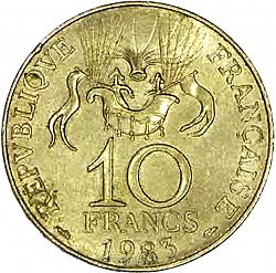 Large Reverse for 10 Francs 1983 coin