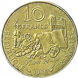 Large Reverse for 10 Francs 1985 coin