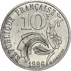 Large Reverse for 10 Francs 1986 coin