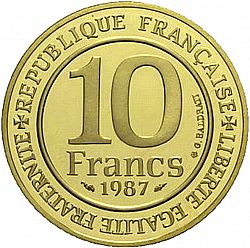 Large Reverse for 10 Francs 1987 coin