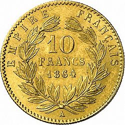 Large Reverse for 10 Francs 1864 coin