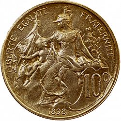 Large Reverse for 10 Centimes 1898 coin