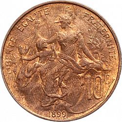 Large Reverse for 10 Centimes 1899 coin