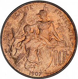 Large Reverse for 10 Centimes 1907 coin