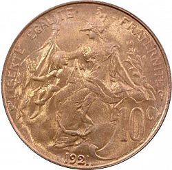 Large Reverse for 10 Centimes 1921 coin